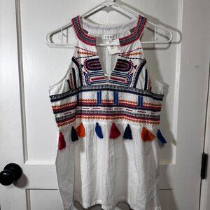 NWT THML Top with Halter Neckline and Embroidered front with Tassels